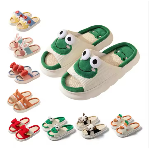 Comfy Memory Foam Cloudy Soft Open Toe Linen Slides Animals Cartoon Women’s Indoor Slippers